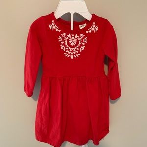 Red and white dress with white leggings